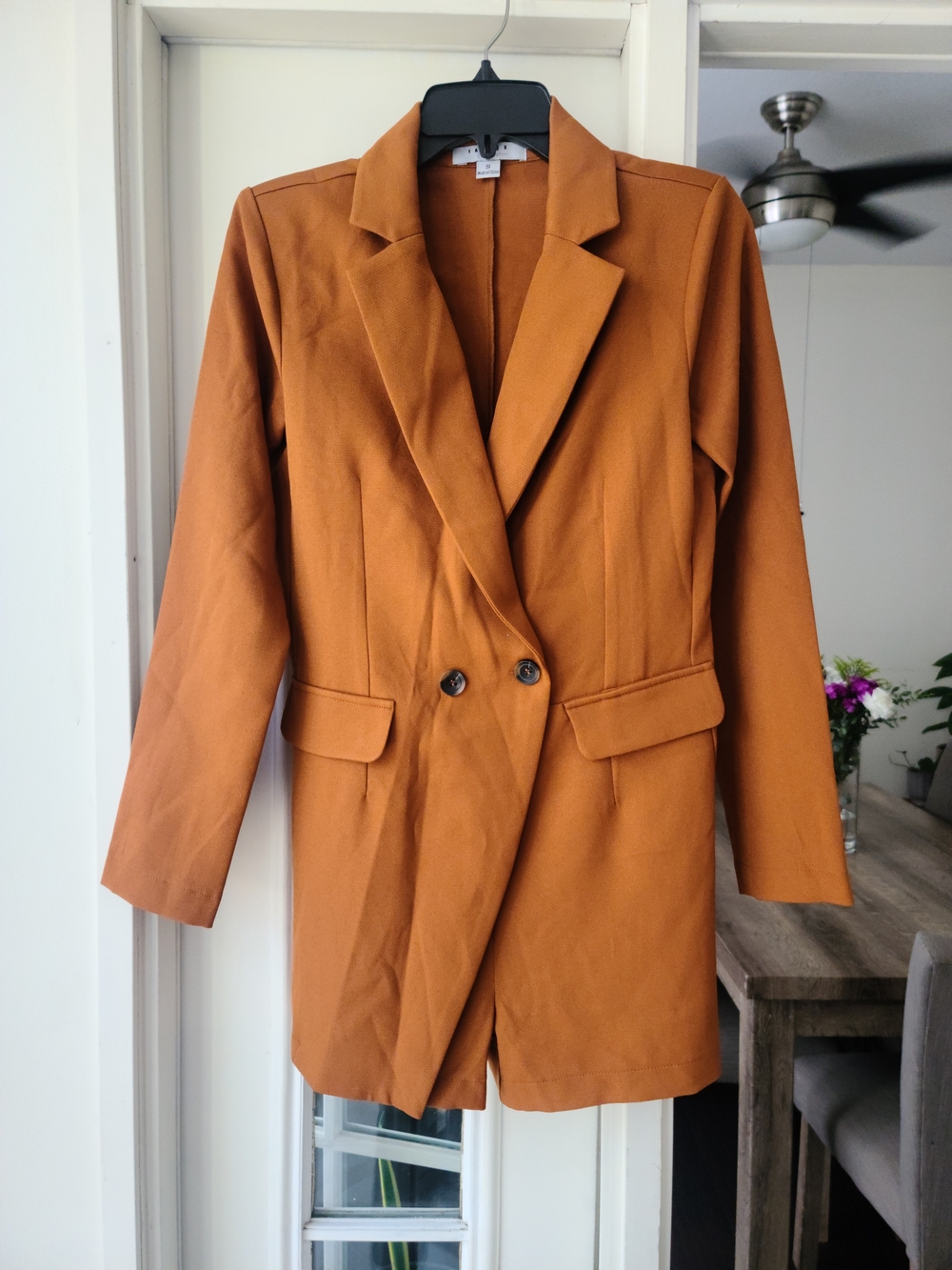 FAVLUX Double-Breasted Burnt Orange Blazer Romper